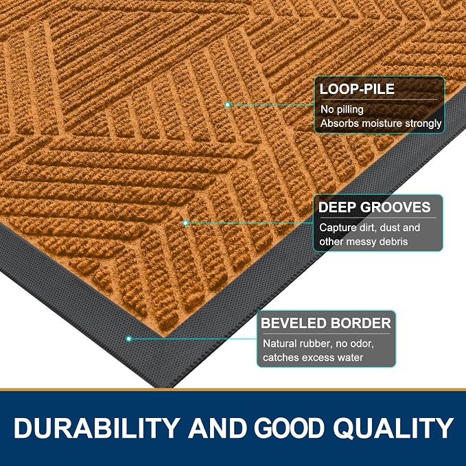 Smiry Front Door Mat Outside Entrance, Heavy Duty Sturdy Natural Rubber Doormat - Image 4