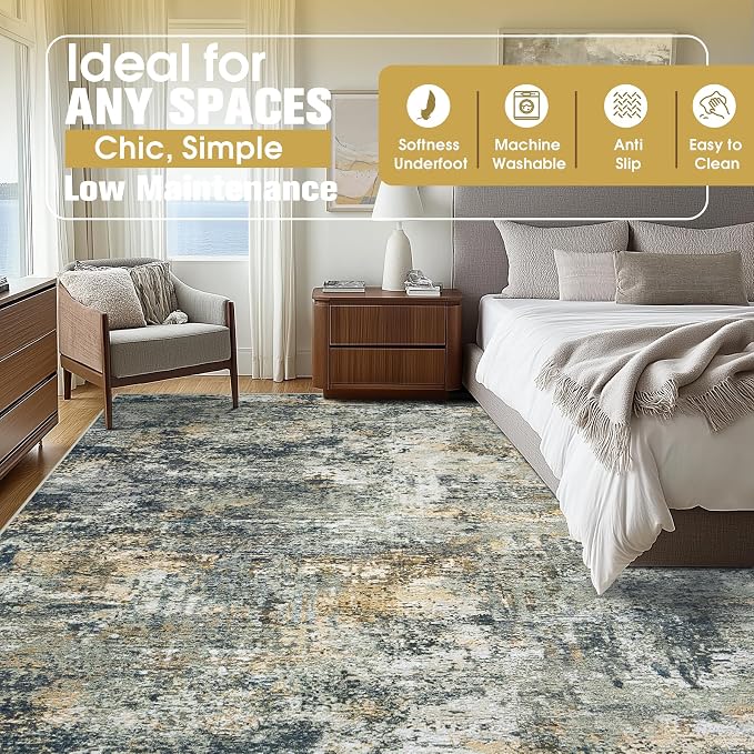 9x12 Area Rugs for Living Room Rug Washable: Abstract Large Rug for Dining Room - Image 9