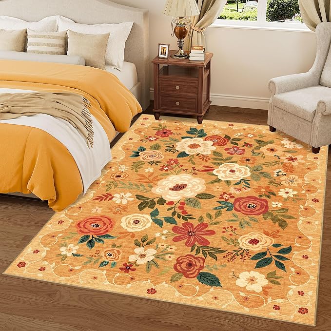 DUKINO 5x7 Area Rugs, Floral Washable Rug - Image 9
