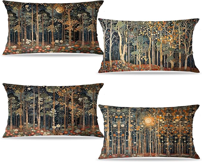 Rustic William Morris Inspired Forest Moon Pillow Covers 12x20 Set of 4 by Unknown