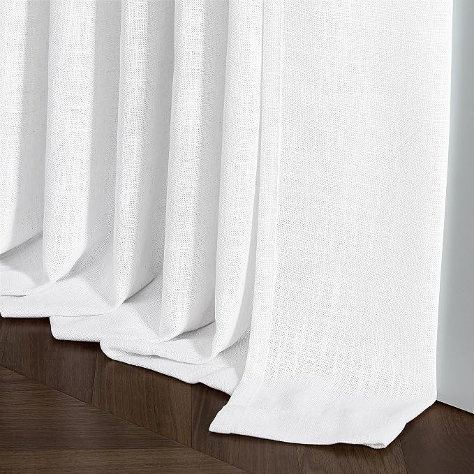 Snow White Short Pinch Pleat Linen Curtains 45 Inch Length 2 Panels Set | - Image 6