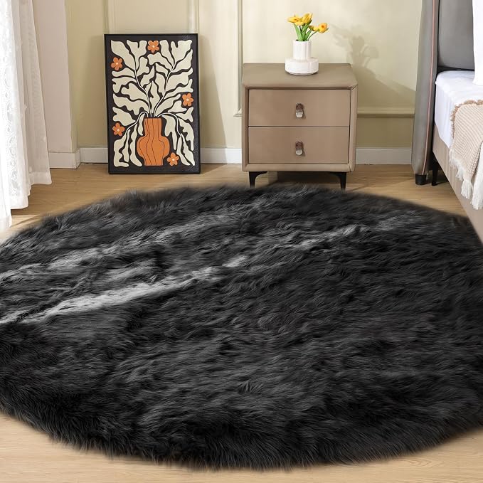 ORINOVA Washable Faux Fluffy Fur Round Area 6.6ft Rugs by ORINOVA