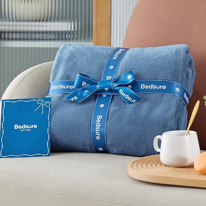 Bedsure GentleSoft Fleece Blankets King Size Washed Blue - Image 6