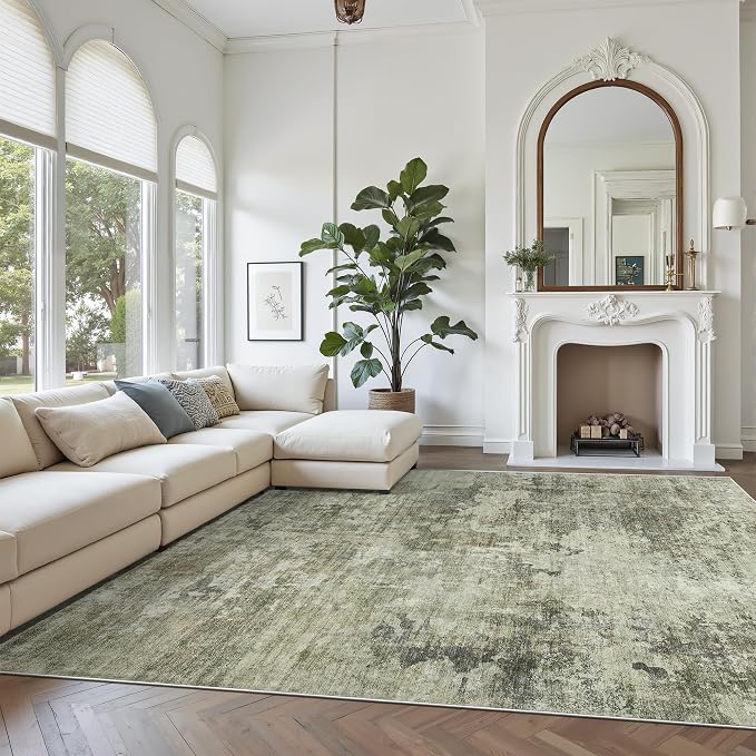Abstract Rug 8x10 Large Living Room Neutral Modern Washable Area Rugs - Image 8