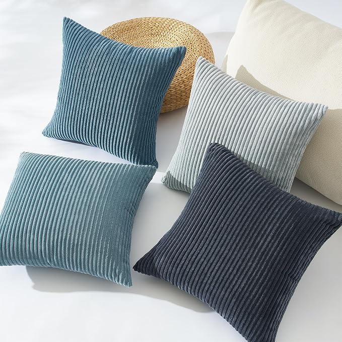 Topfinel BlueGray Throw Pillow Covers 18x18 Inch Set of 4, Soft Accent Corduroy - Image 2