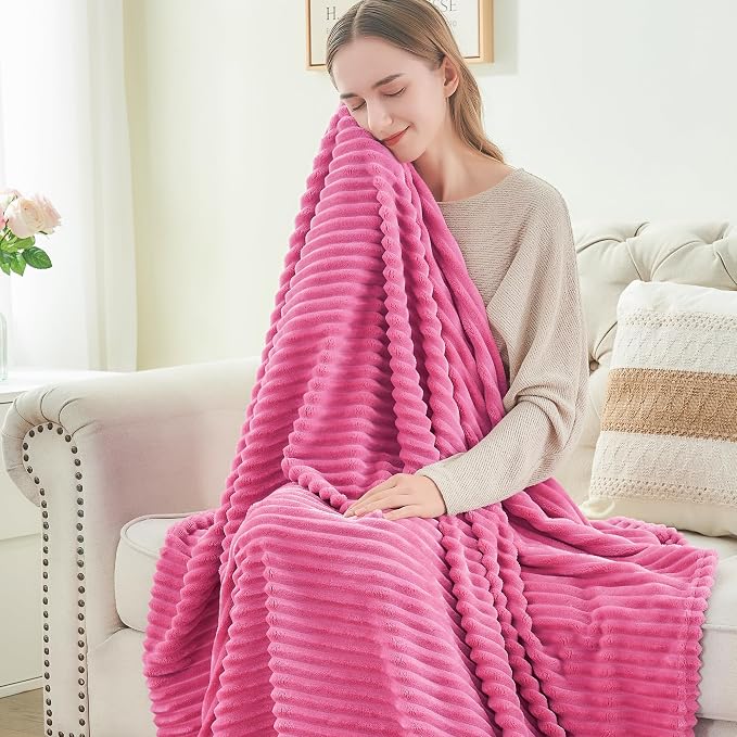 BEDELITE Fleece Throw Blanket for Couch – 3D Ribbed Jacquard Soft and Warm - Image 4