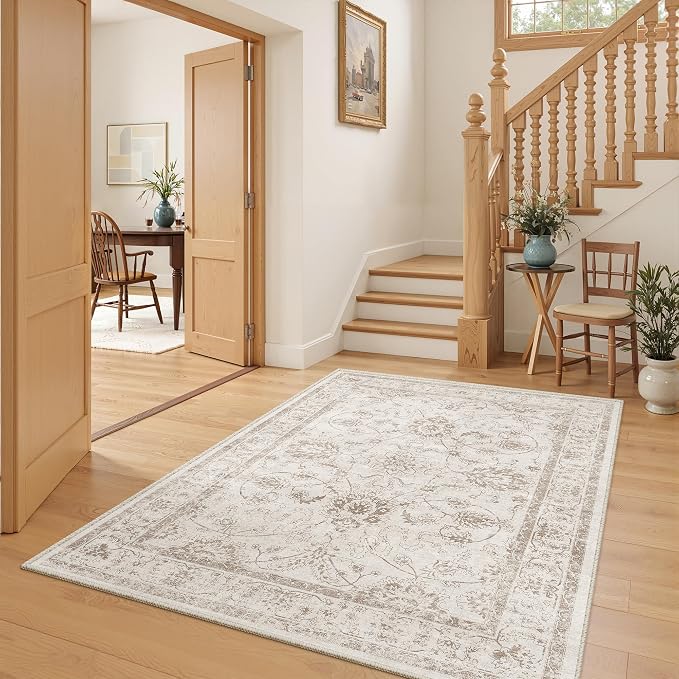 Madane Washable Area Rug 4x6, Low Pile Stain Resistant Vintage Area Rugs - Image 3