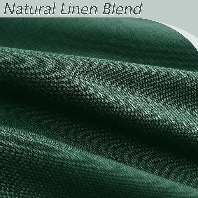Guken Dark Green 100% Blackout Linen Curtains 84 Inch Length 2 Panels Set - Image 3