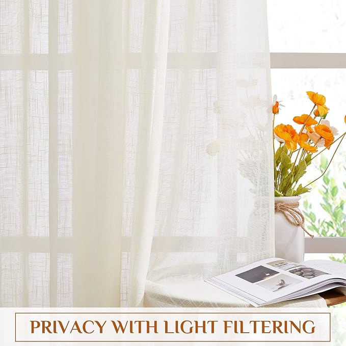 NICETOWN Semi Sheer Curtains Linen Blend Texture, Rod Pocket Back Tab - Image 5