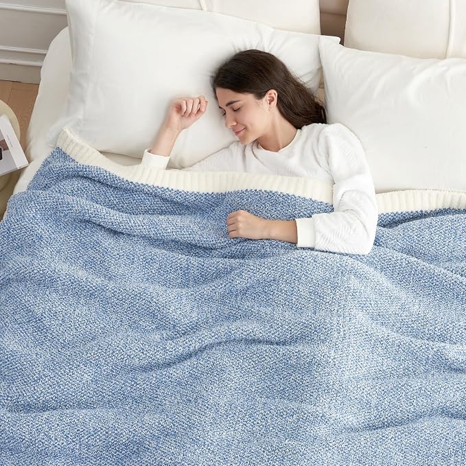 Snuggle Sac Queen Size Bed Blanket Heather Blue, Reversible Super Soft - Image 5