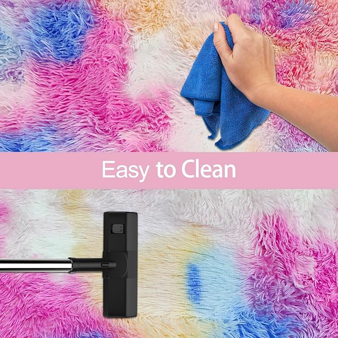 Small Fluffy Colorful Rug for Bedroom Girls 3x5 Kawaii Rainbow Tie Dye Area Rug - Image 7