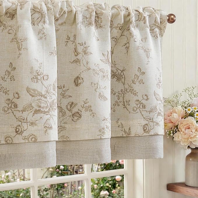 jinchan Amlie Floral Linen Valance Curtain Farmhouse Kitchen Valance by JINCHAN