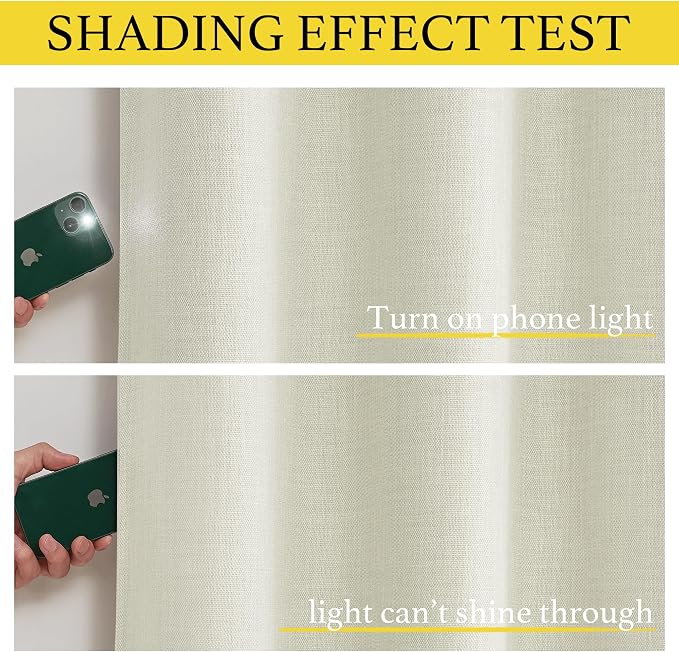 NICETOWN Natural Faux Linen Blackout Curtain Panels 24 inch Long, Thermal - Image 2