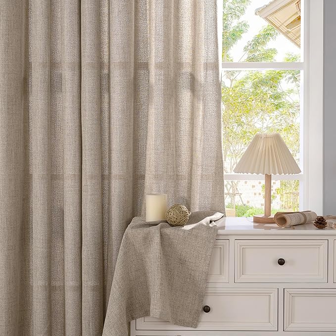 YoungsTex Oatmeal Linen Kitchen Curtains 36 Inches Long 2 Panels Set | Small - Image 8
