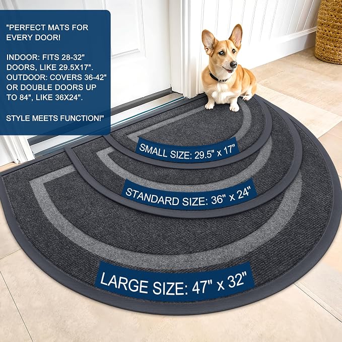 OLANLY Half Circle Front Door Mat Outside 47x32 All-Season Rubber Doormat | Grey - Image 2