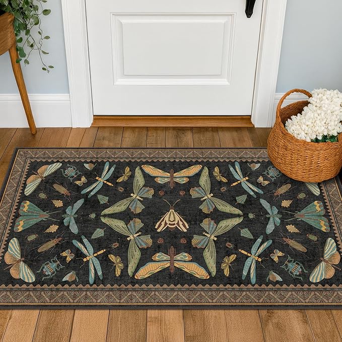 Small Black Entryway Runner Rug by HazoHaus
