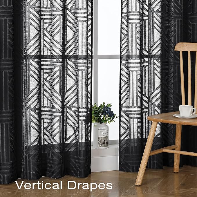 Simplebrand Semi Sheer Black Curtains 96 Inches Long 2 Panels, Light Filtering - Image 6