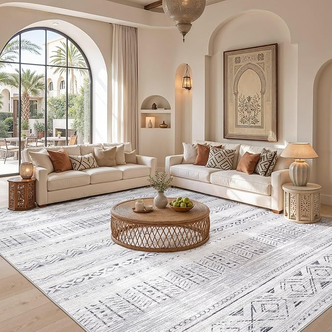 cotiled Boho 9x12 Area Rug for Living Room: Large Moroccan Washable Rug | Stain - Image 5