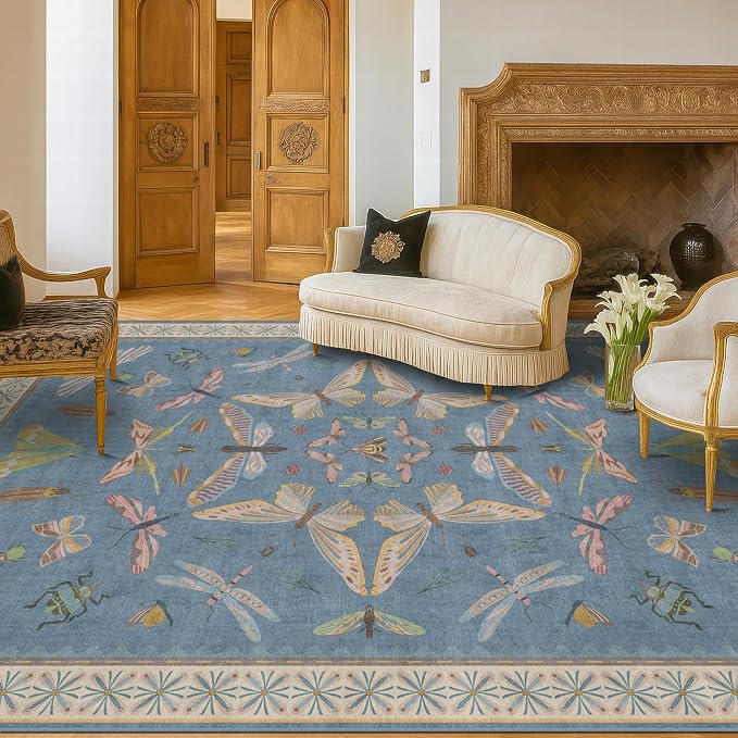 Hazo Haus 6x9 Blue Floral Rug for Dining Room Table - Image 3