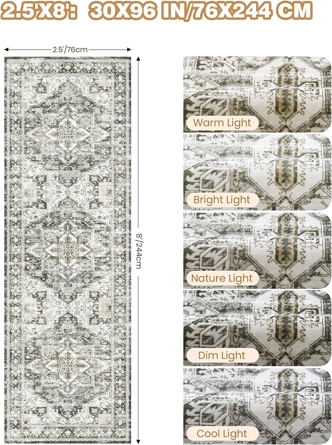 Kitchen Runner Rug Non Slip Washable 2.5x8, Soft Low Pile Entryway Rug Runners - Image 2
