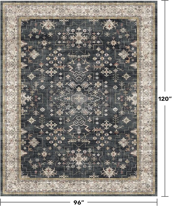 Black Farmhouse Washable 8x10 Area Rugs - Image 2