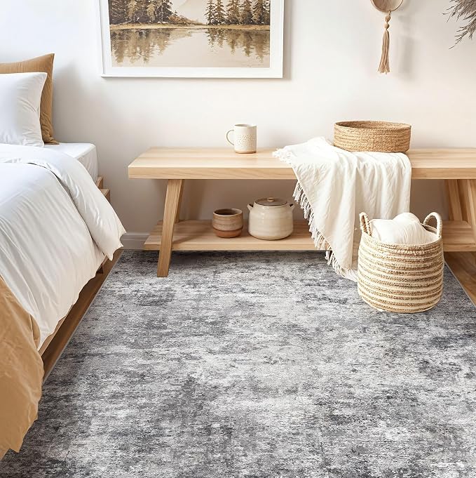 UERMEI Square Area Rugs : Washable 6x6 Neutral Modern Abstract Carpet - Image 3