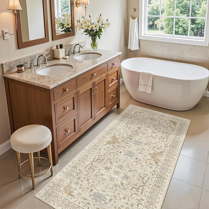 Madane Washable Area Rug 2x4, Small Entryway Rug Non-Slip Vintage Door Mat - Image 3