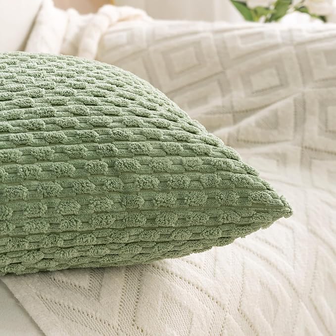 Set of 4 Sage Green Decorative Throw Pillow Covers 22x22 Inch Corduroy Pillow - Image 7