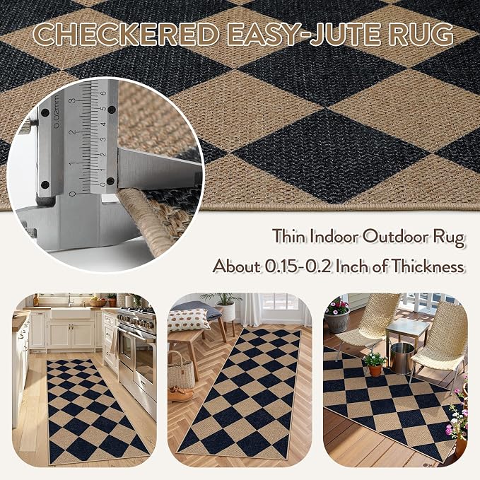 Lahome Colette Checkered Easy Jute Runner Rug, 2x6 Kitchen Mats - Image 4