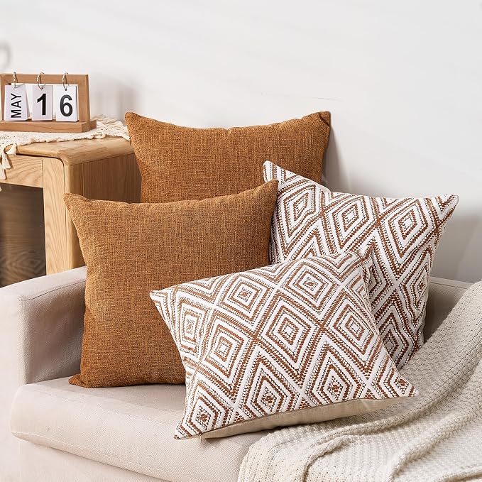 HPUK Decorative Throw Pillow Covers Set of 4 Geometric Design Linen Cushion - Image 5