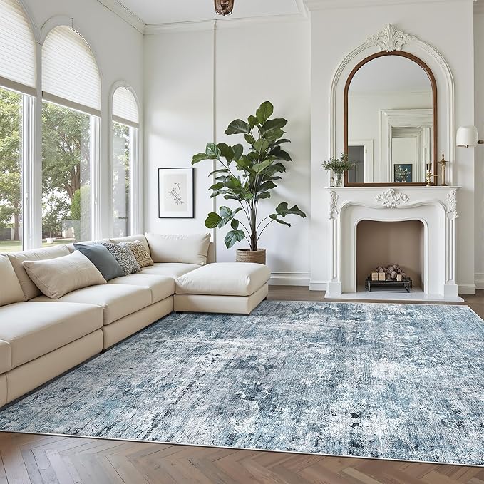 Abstract Rug 8x10 Large Living Room Rugs Neutral Modern Washable Area Rugs - Image 2