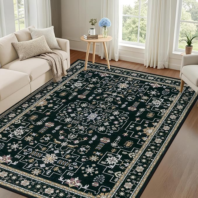 4x6 Area Rugs for Living Room: Washable Rug Soft Vintage Boho Medallion Carpet - Image 9