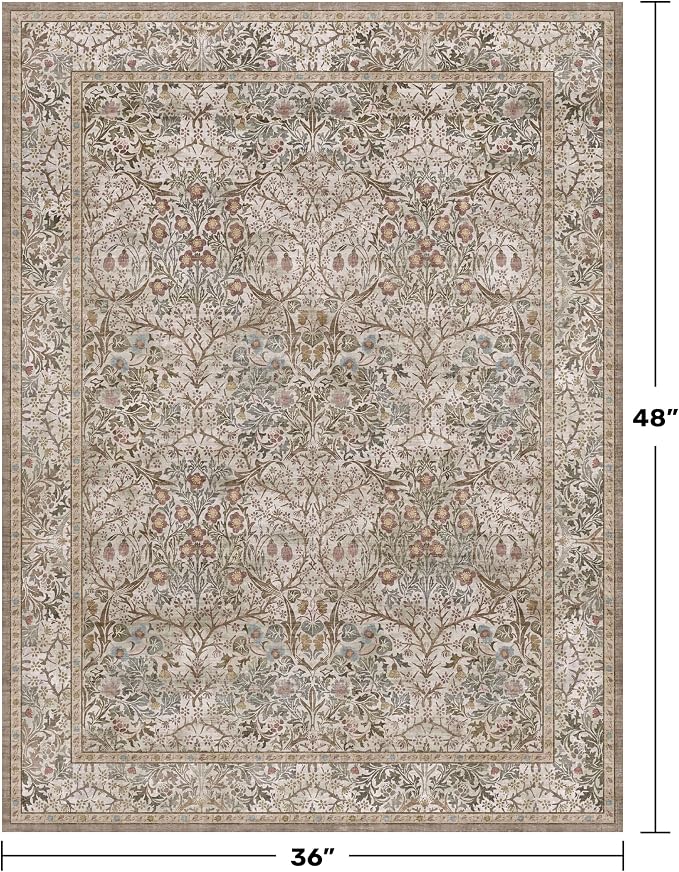 Vintage Moss Green Entryway Rug, 3x4 Washable Area Rugs - Image 2