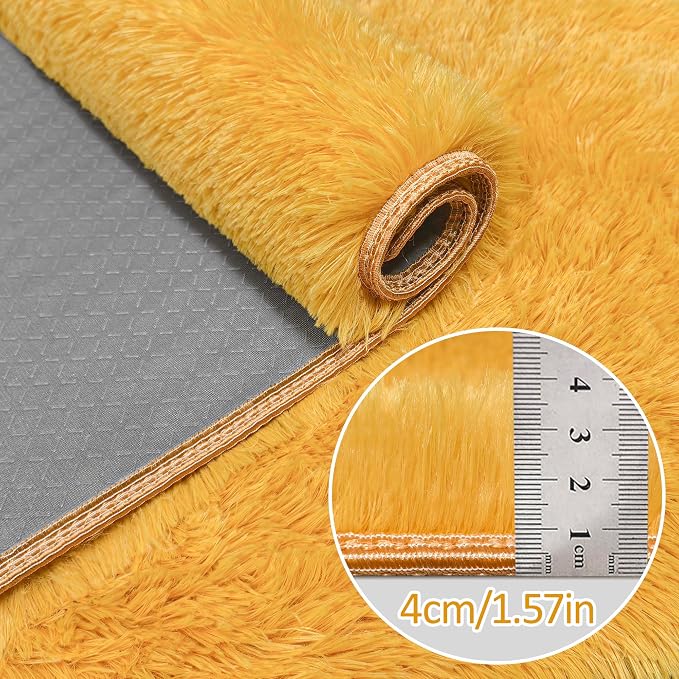 2x8 Bedside Area Rugs for Bedroom Soft Fluffy Shag Beige Yellow Carpet for - Image 5