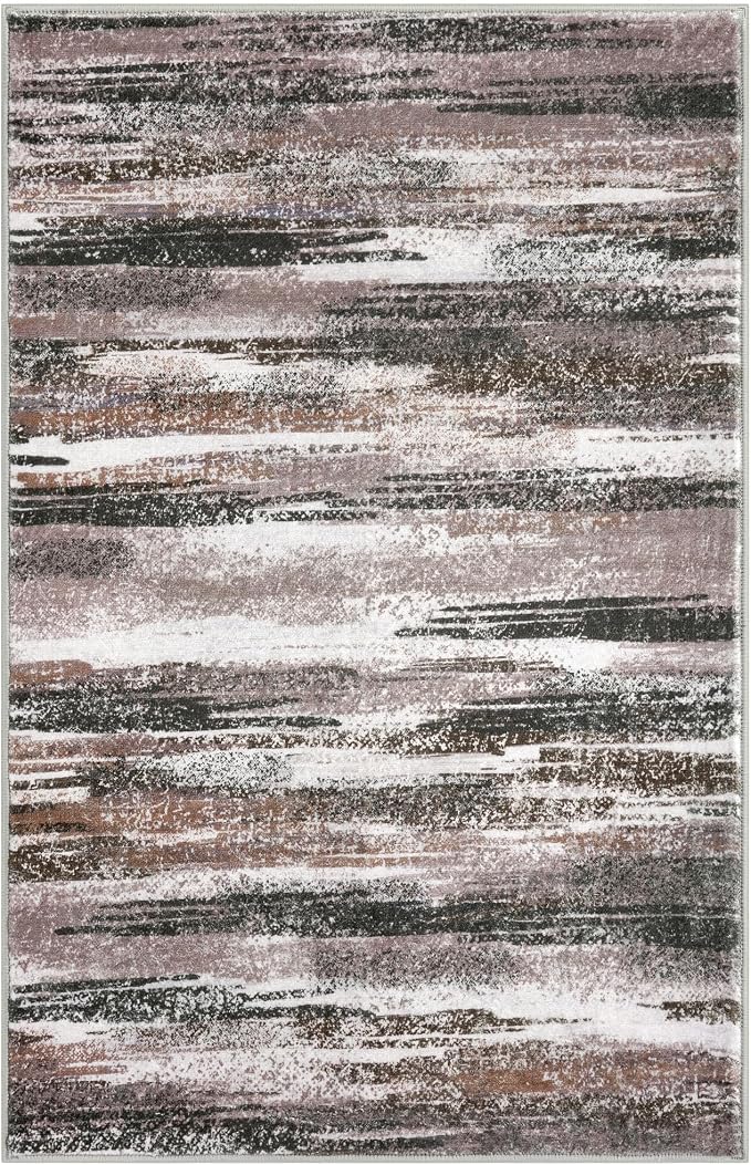 Lansny Modern Abstract Small Area Rug Indoor, Dark Light Brown White 3x5 - Image 8