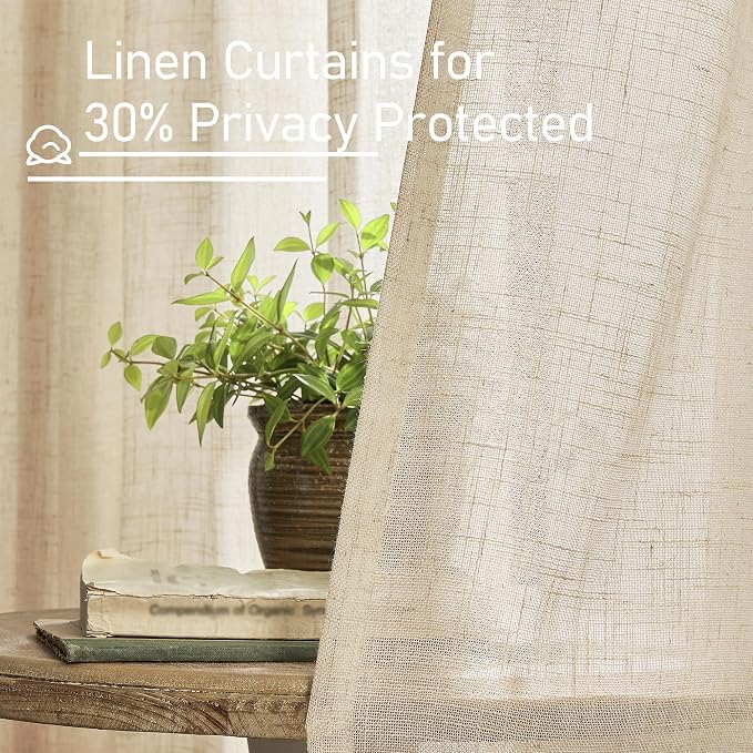 LAMIT Light Filtering Sheer Linen Curtains 102 inches Long, Linen Textured Semi - Image 5