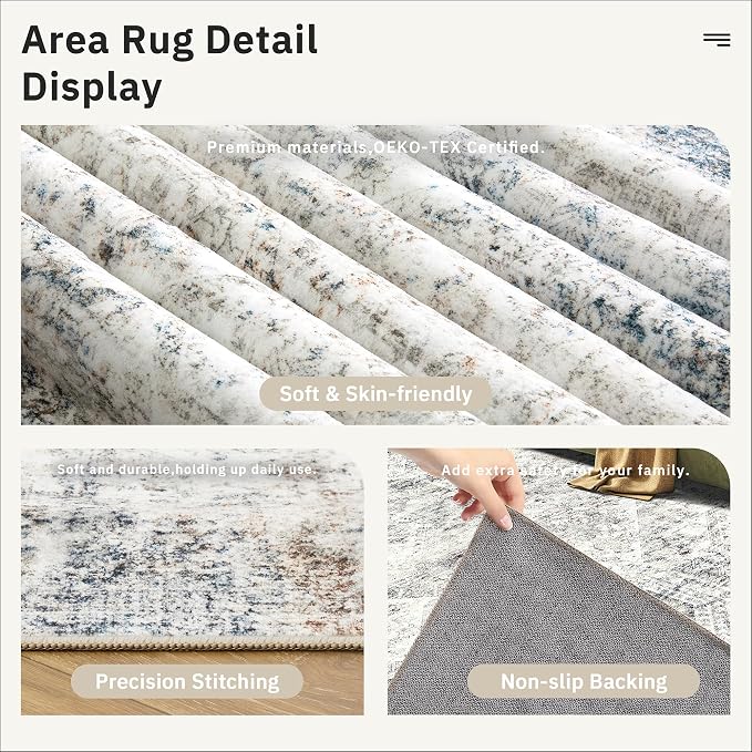 10x14 Area Rugs for Living Room, Non Slip Machine Washable Vintage Rugs - Image 5