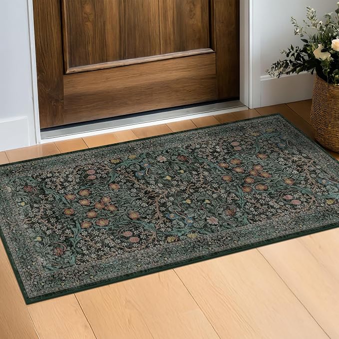 Dark Green 2x4 Rug Runner, Entryway Rugs, Small Runners by HazoHaus