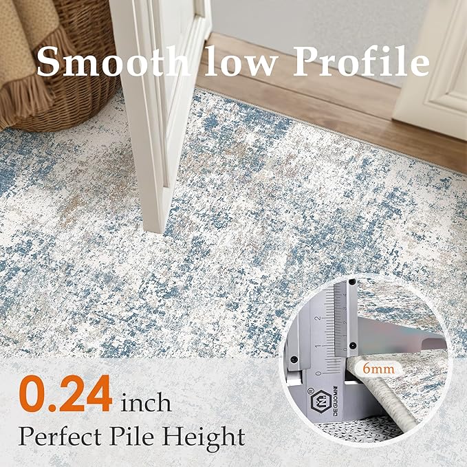 Blue 3x5 Area Rug Washable Abstract Office Carpet Modern Neutral Non Slip - Image 4