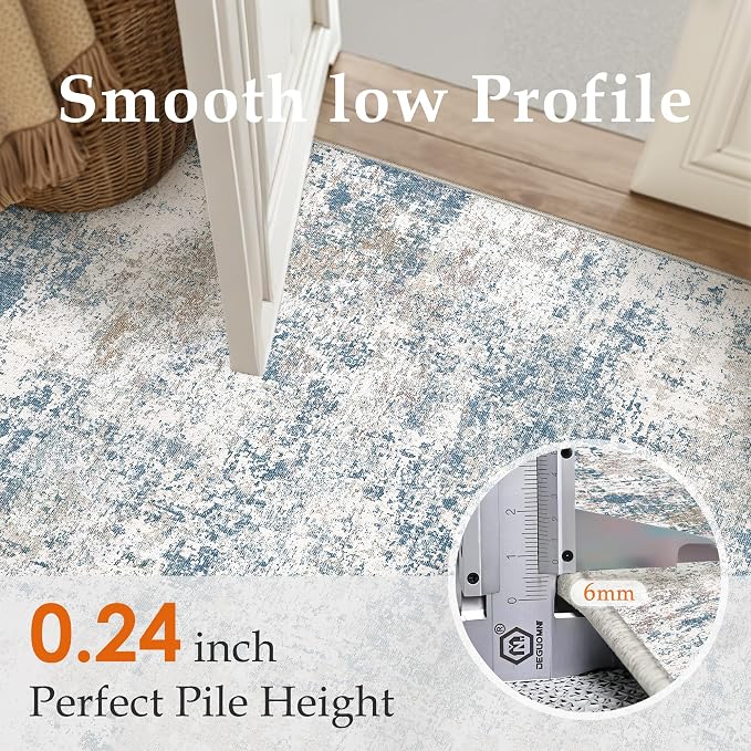 Blue 2x8 Runner Rug Washablel Abstract Hallway Carpet Modern Neutral Non Slip - Image 4