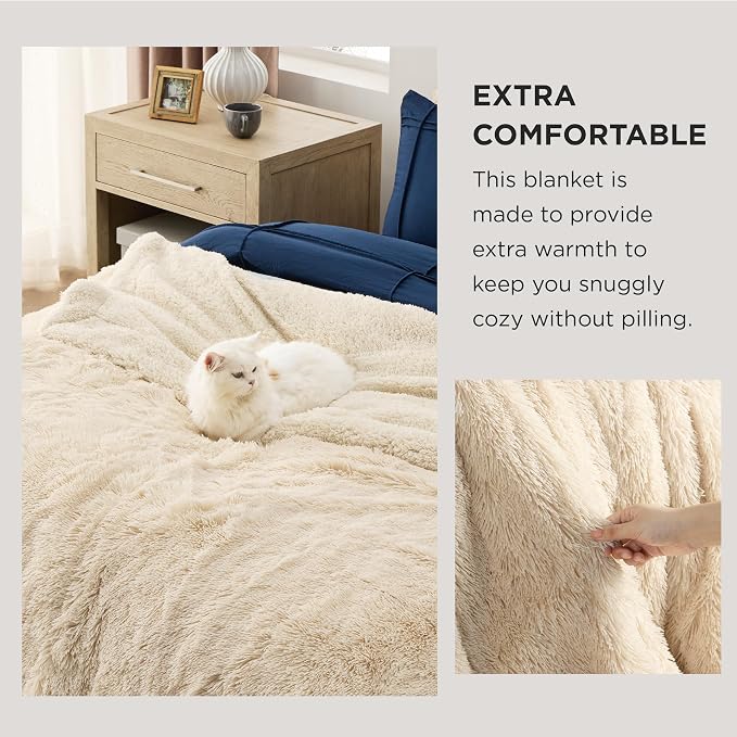 Bedsure GentleSoft Fluffy Beige Throw Blanket - Image 3