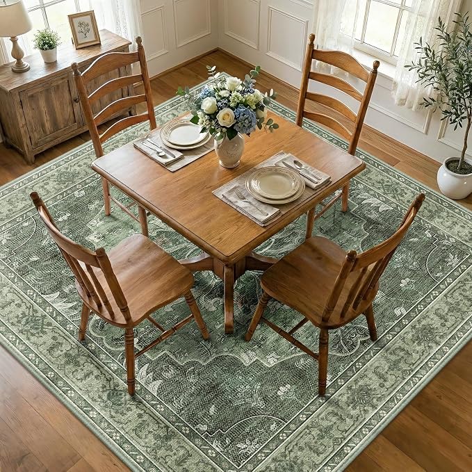 RELEANY Area Rugs Square 8ft Washable Non-Slip, Floral Vintage Distress Print - Image 2