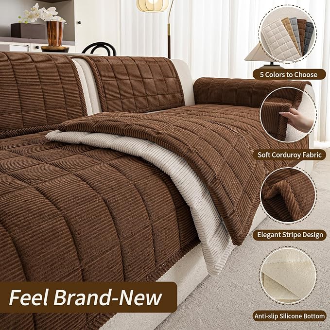 Velvet Couch Covers for Sectional Sofa Washable, Non-Slip L Shaped Sectional - Image 3
