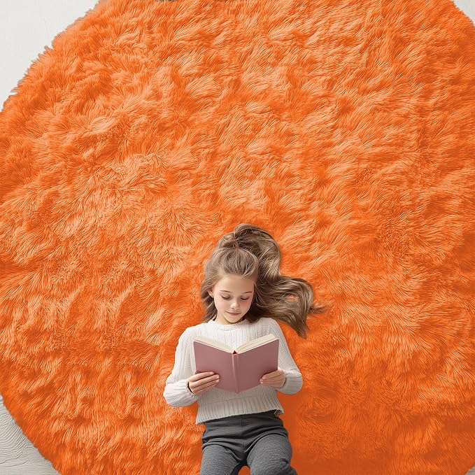 OLANLY Orange Round Rugs for Bedroom by OLANLY