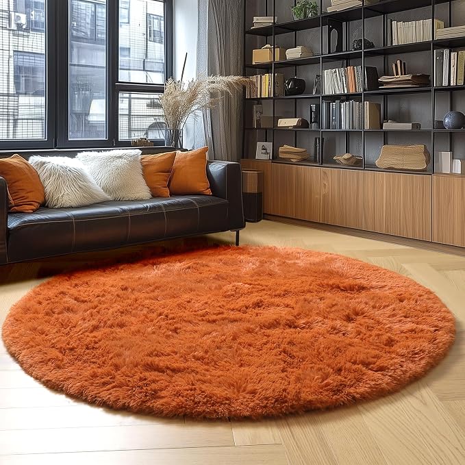 Amdrebio Burnt Orange Large Round Circle Rug 8Ft - Image 3