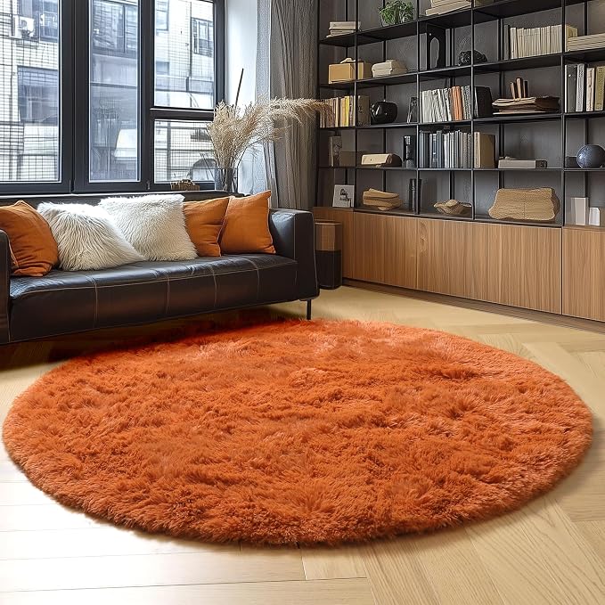 Amdrebio Burnt Orange Small Round Circle Rug 3Ft - Image 7