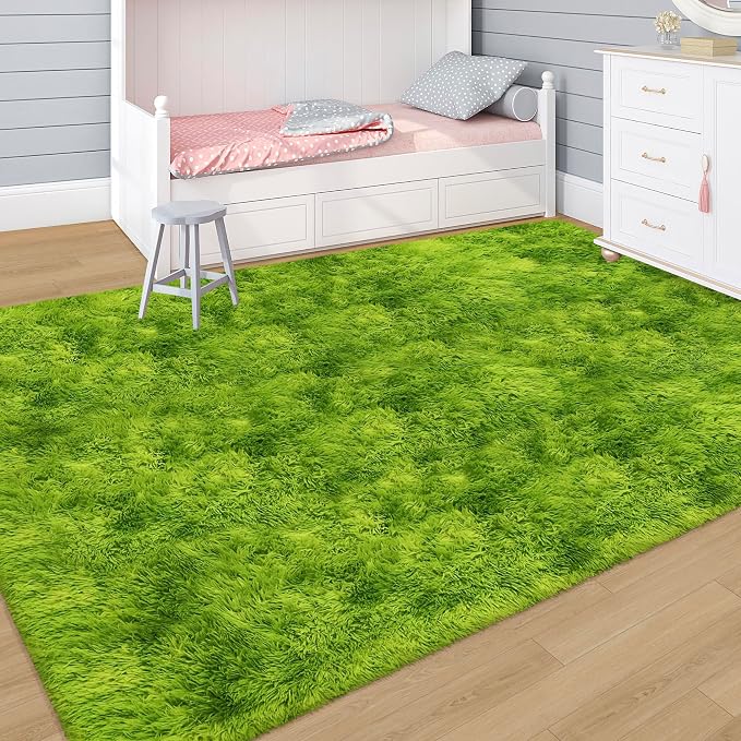 Green Tie-Dyed Rug for Living Room 5x8 Fluffy Area Rug Mat Bedside Throw Rug - Image 2