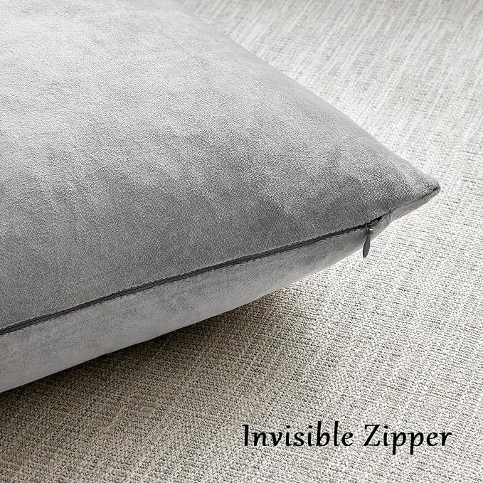 GIGIZAZA Big Velvet Pillow Covers 26x26 Silver Grey Pack of 2 Square Modern - Image 5