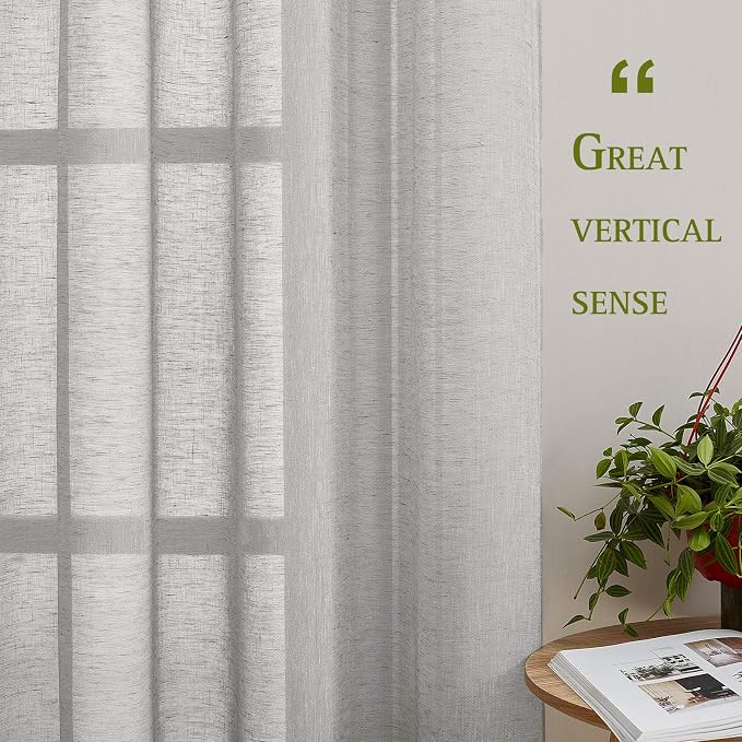 NICETOWN 90 inch Grey Curtains Linen Sheer Window Drapes, Grommet Decorative - Image 5