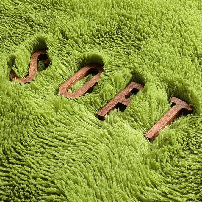 Grass Green Round Rug 4Ft for Bedroom, Fluffy Shag Circle Area Rugs for Kids - Image 7